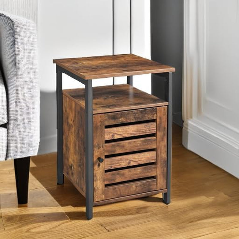 Nightstand, End Table with Open Shelf, Side Table, Inner Adjustable Shelf, Steel Frame, 15.7 X 15.7 X 23.6 Inches, Bedroom, Industrial, Rustic Brown and Black ULET62BX
