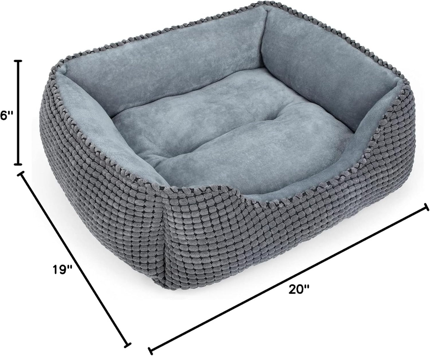 Dog Bed for Large Medium Small Dogs, Rectangle Washable Sleeping Puppy Bed, Soft Calming Cat Beds for Indoor Cats, Orthopedic Pet Sofa Bed, Anti-Slip Bottom with Multiple Size (20'', Grey)