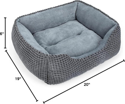 Dog Bed for Large Medium Small Dogs, Rectangle Washable Sleeping Puppy Bed, Soft Calming Cat Beds for Indoor Cats, Orthopedic Pet Sofa Bed, Anti-Slip Bottom with Multiple Size (20'', Grey)