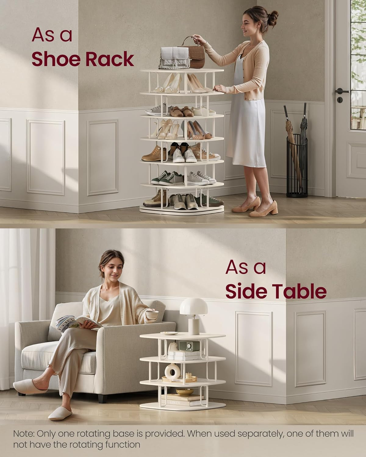 7-Tier Shoe Rack, Rotating Shoe Rack Tower, Shoe Closet Organizer, Shoe Shelf, 28-35 Pairs, 23.6 X 23.6 X 47.2 Inches, for Entryway, Living Room, Closet, Cream White ULBS041W01