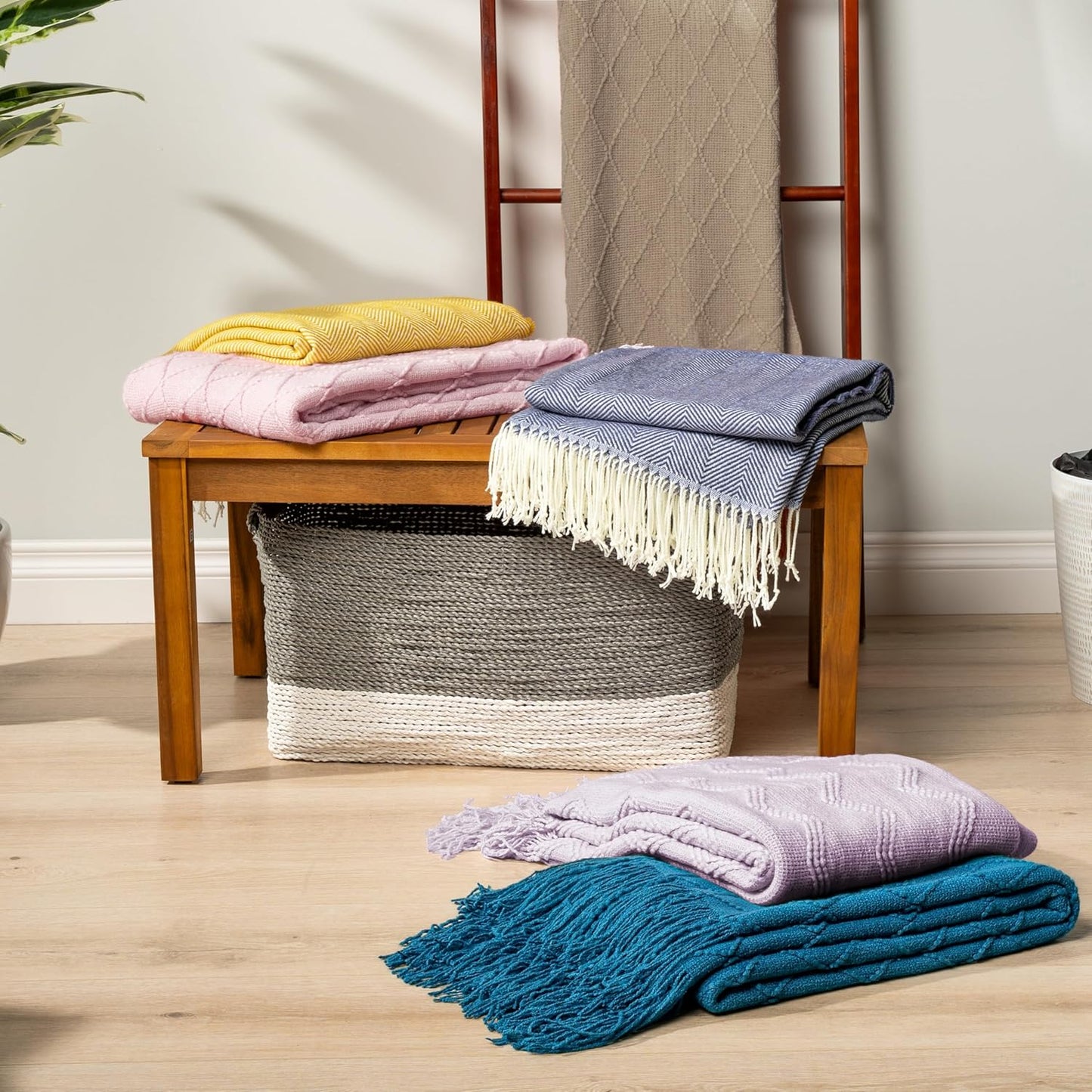 Tan Taupe Knit Throw Blanket for Couch Bed, Soft Knitted Farmhouse Sofa Throw for Living Room, Lightweight Decorative Fall Throw Blanket for Chair, Outdoor Textured Boho Blanket, 50X60