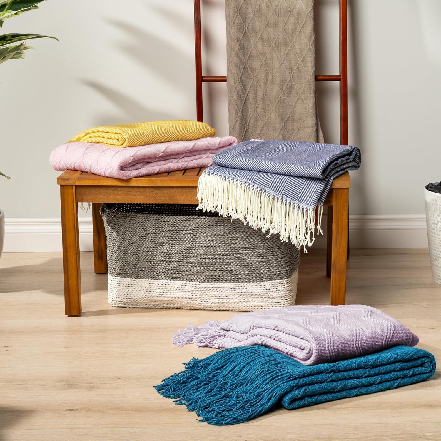 Tan Taupe Knit Throw Blanket for Couch Bed, Soft Knitted Farmhouse Sofa Throw for Living Room, Lightweight Decorative Fall Throw Blanket for Chair, Outdoor Textured Boho Blanket, 50X60