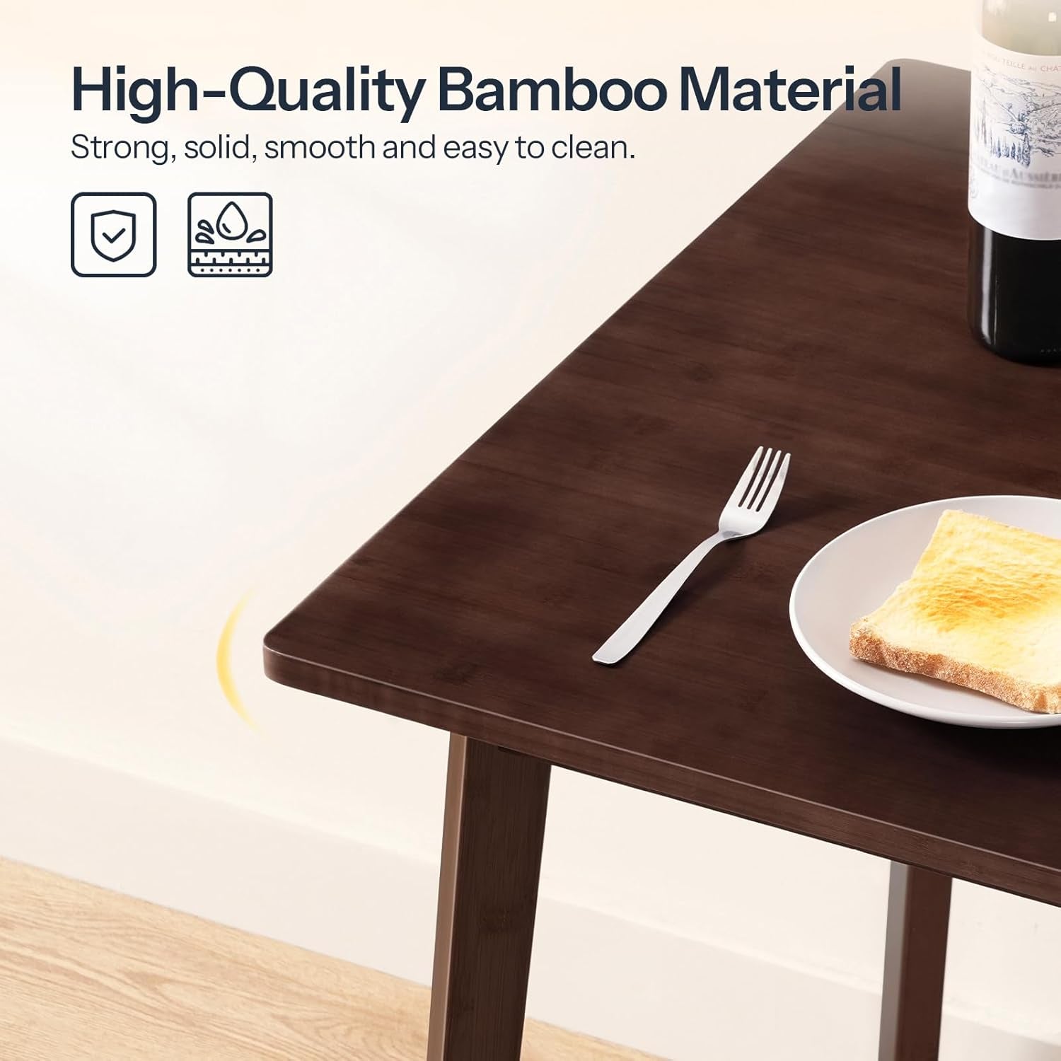 Bamboo Dining Table, Square Dining Table for 2, 27.6" Kitchen Table for Small Space, Writing Table, Easy to Assemble, for Dining Room, Living Room, Office, Kitchen, Apartment, Brown BR70CZ01