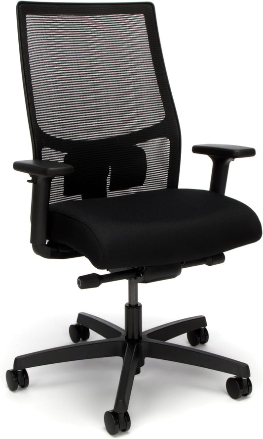 Ignition 2.0 Mid Back Task Chair, Advanced Synchro-Tilt Control, Office Chair with Lumbar Support, Height and Width Adjustable Arms, Black Frame, Black