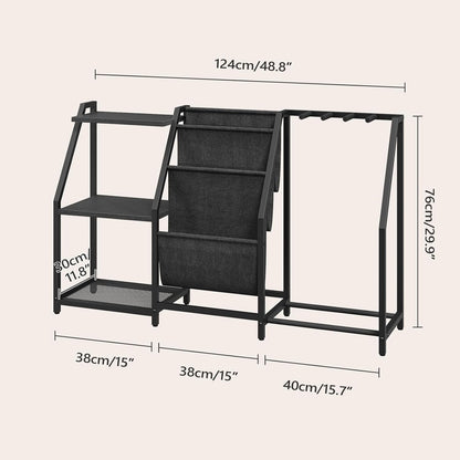 Guitar Stand, Record Player Stand with Storage, for 5 Acoustic Guitar, Bass, Electric Guitar, Ukulele, Banjo, Turntable, Vinyl Records and Amp Accessories, for Music Studios, Black
