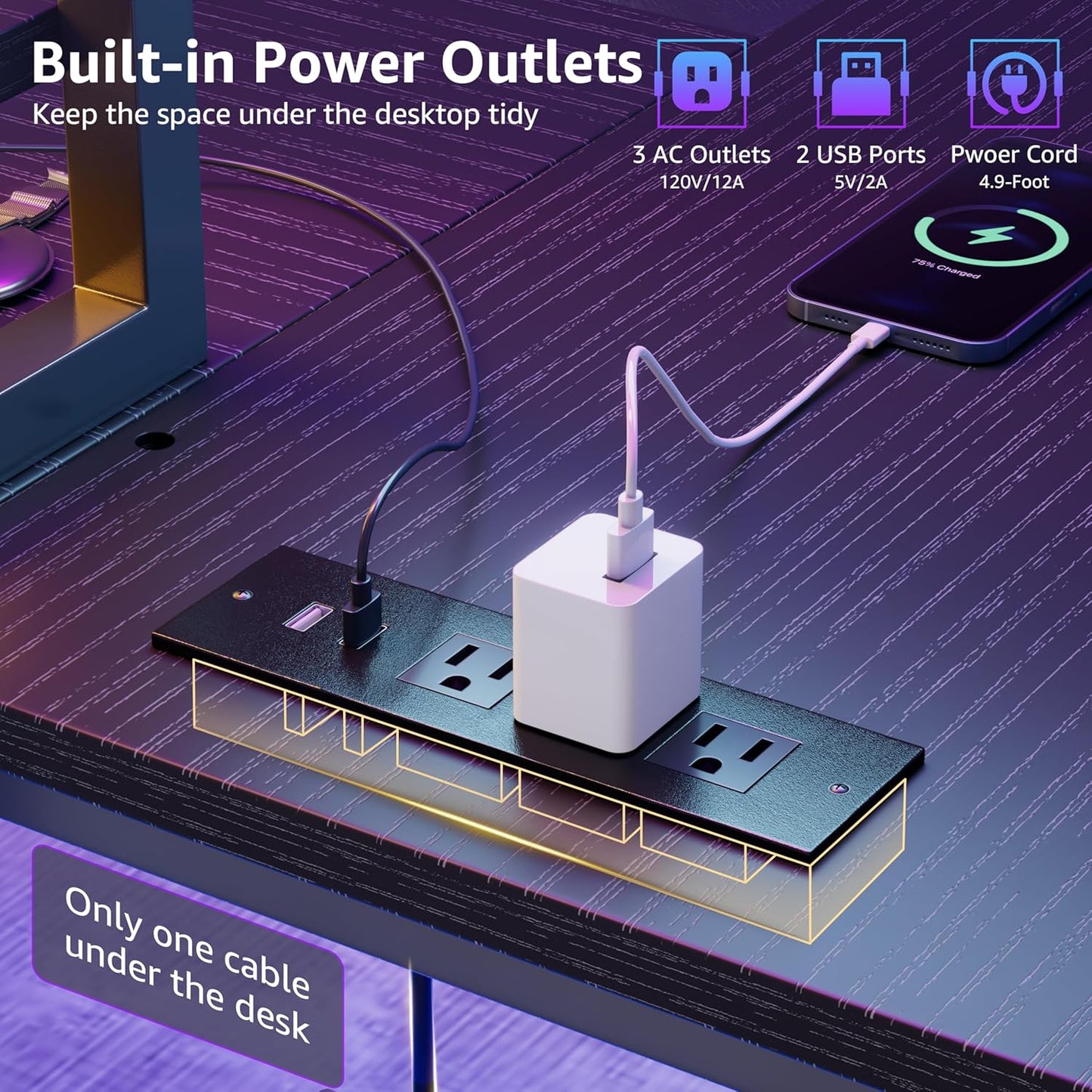 L Shaped Gaming Desk with Shelves - 48 Inch Corner Computer Desks with Storage Hutch Shelf Reversible Pegboard Led Lights Power Outlets PC Monitor Stand for Bedroom, Black