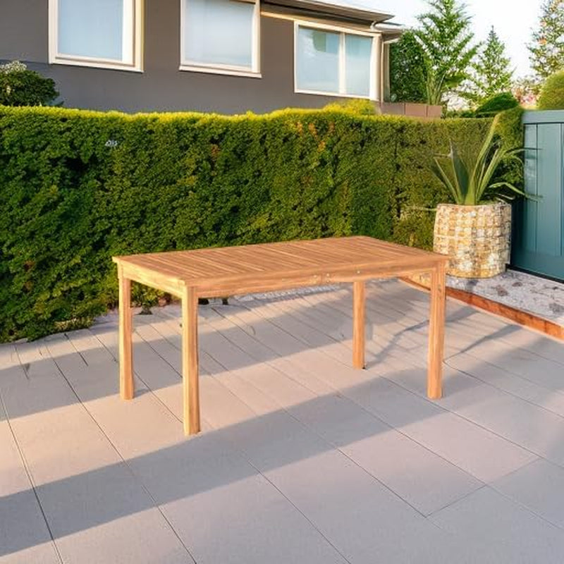 Dominica Contemporary Slatted Outdoor Dining Table, 34 Inch, Brown