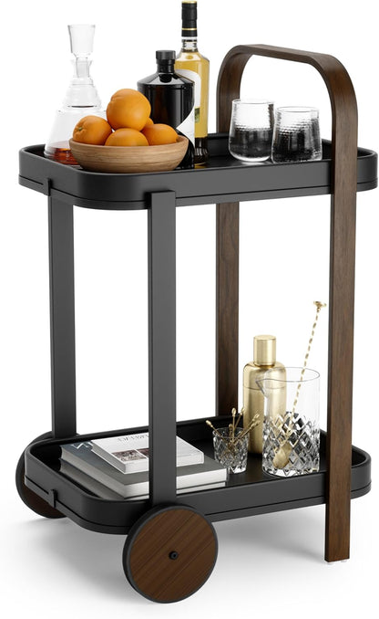 Bellwood Bar Cart, Serving Trolley, Side Table, Walnut/Black