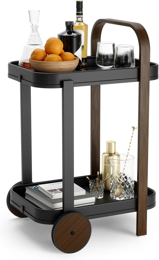 Bellwood Bar Cart, Serving Trolley, Side Table, Walnut/Black