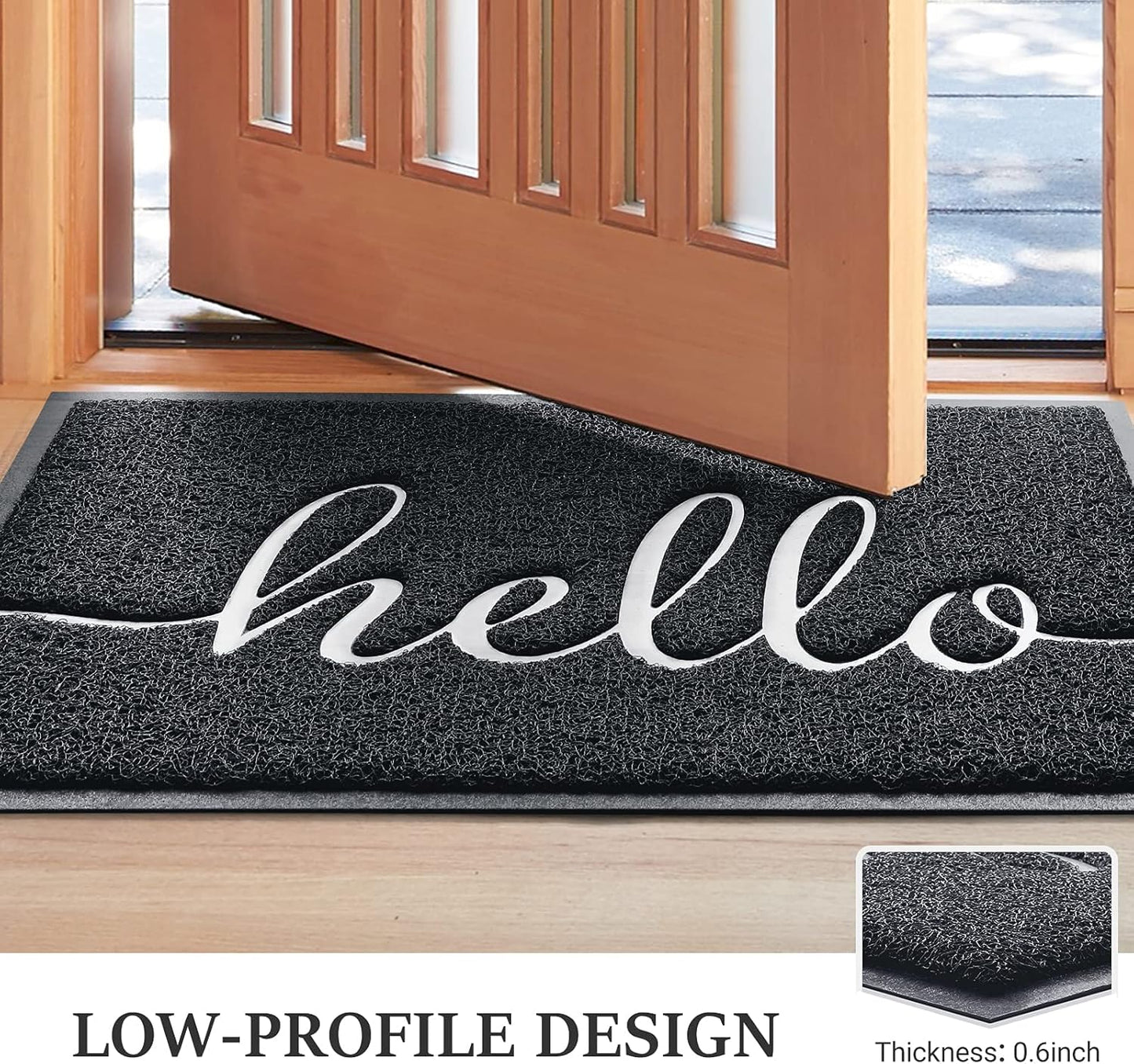 Door Mat (30"X17.5",Black), Welcome Mat Low Profile Front Doormat Floor Mat Non Slip Rugs for Entryway, Patio, High Traffic Areas
