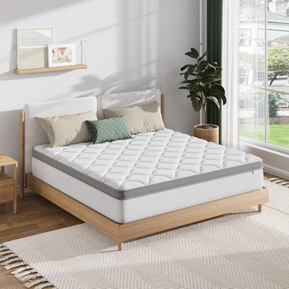 Twin Mattress, 10 Inch Twin Hybrid Mattress for Kids, Pocket Innerspring Pillow Top Mattresses for Motion Isolation, Pressure Relief & Edge Support, Medium Firm Feel