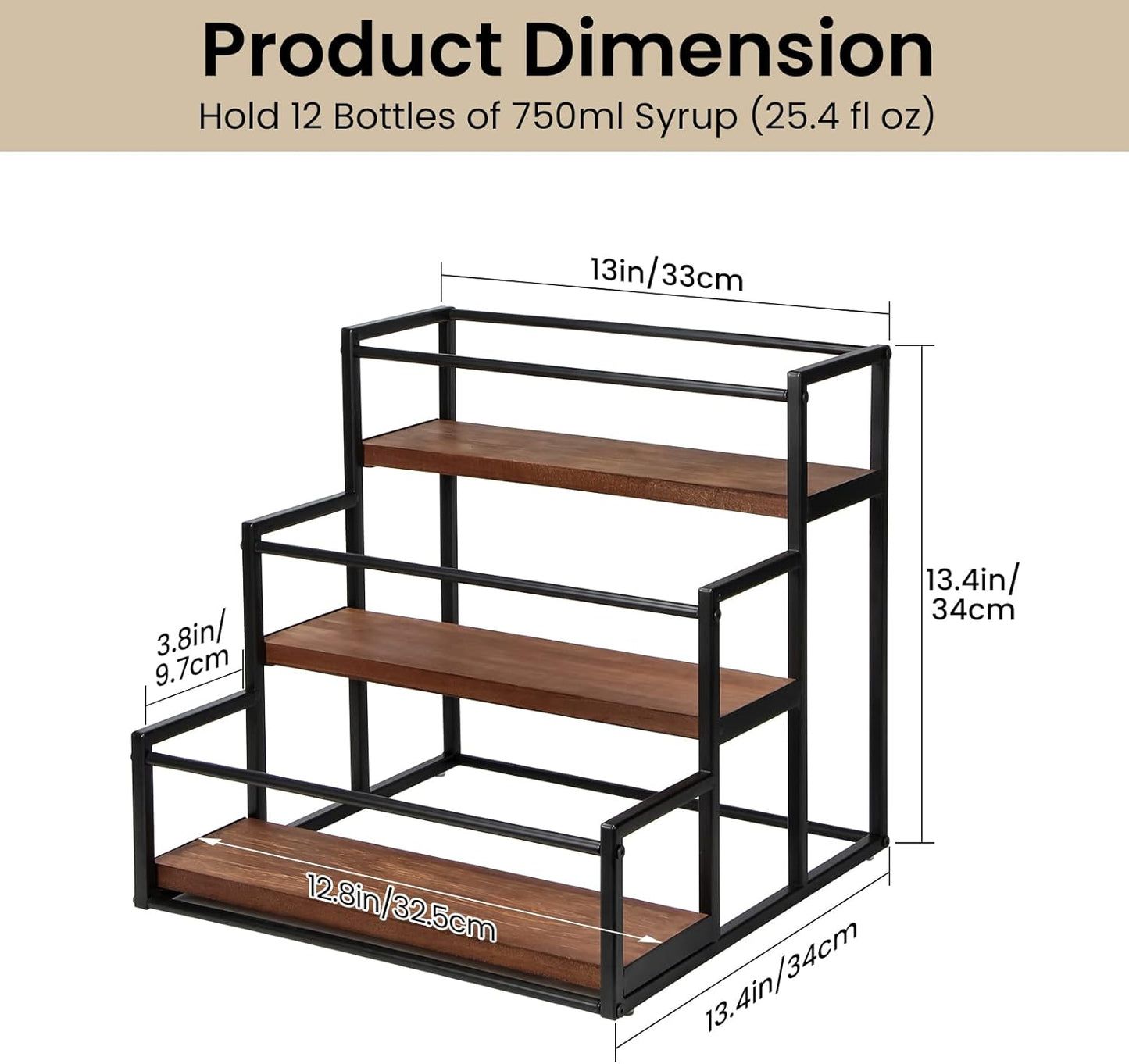 Coffee Syrup Rack Organizer 3-Tier 12 Syrup Bottles Holder Stand for Coffee Bar Station Storage Shelves for Syrup, Wine, Dressing for Kitchen