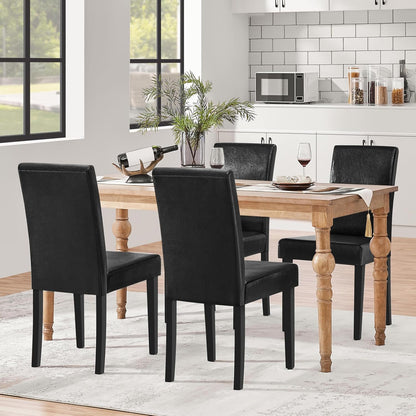 Dining Chairs Set of 4 PU Leather Upholstered Parsons Dining Chairs with Solid Wood Legs for Kitchen/Living Room/Restaurant, Modern Style, Black