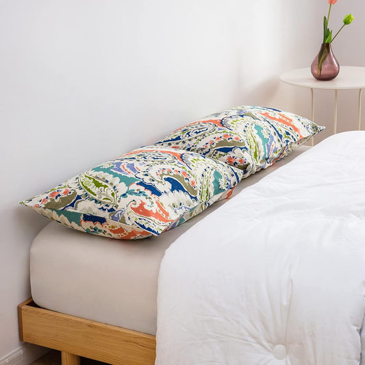 Paisley Pillow Cases Set of 2 King 100% Cotton Boho Floral Pillowcases Decorative Orange Blue Pillow Covers Envelope Closure Protectors Colorful Pillow Sham Luxury Soft 2 Pack 20X36 Inch