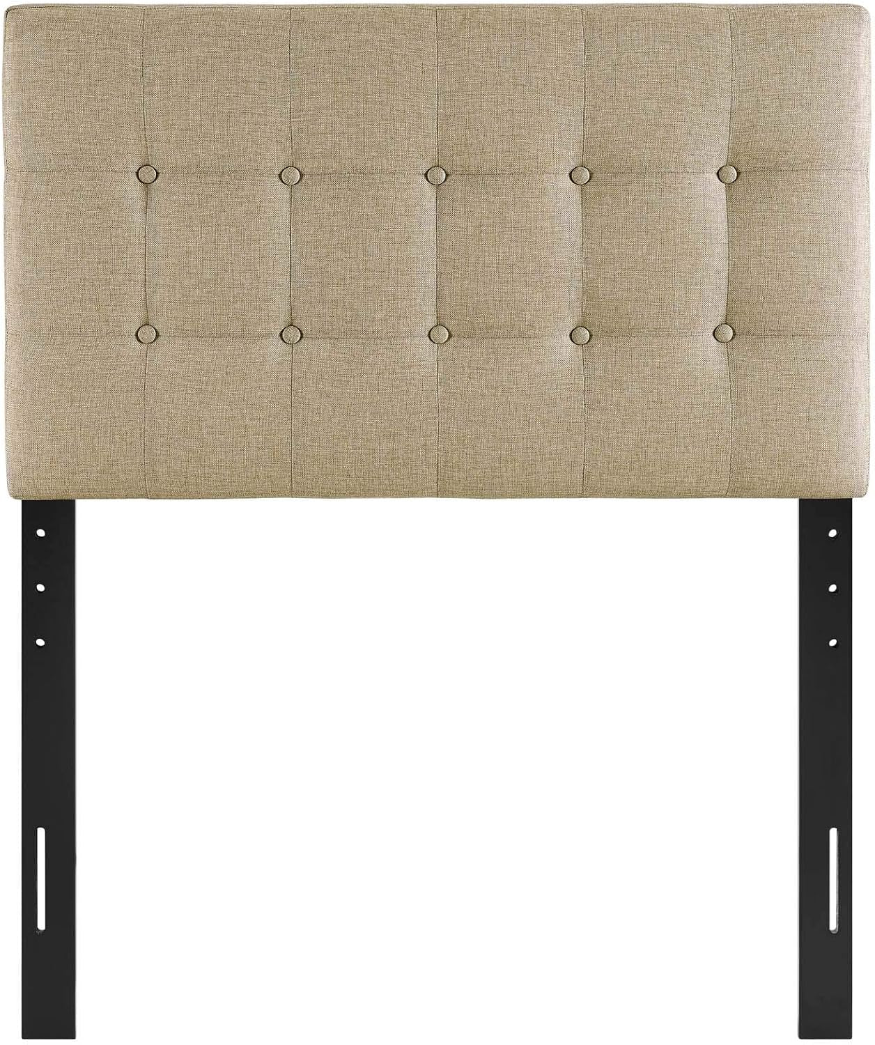 Emily Tufted Button Linen Fabric Upholstered Twin Headboard in Beige