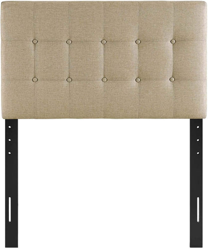 Emily Tufted Button Linen Fabric Upholstered Twin Headboard in Beige