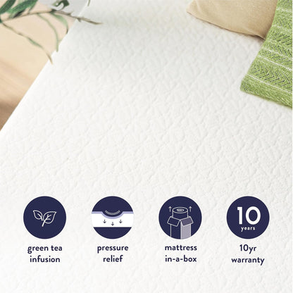 6 Inch Twin Mattress Bed-In-A-Box, Green Tea Memory Foam, White