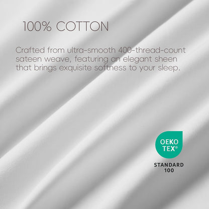 White Pillow Shams King Size Set of 2, 100% Cotton 400TC Sateen Luxury Hotel Pillow Cases, Pipping Oxford Pillowcases with Envelope Closure for Bedding Linen, 20X36 Inches (White with Khaki)