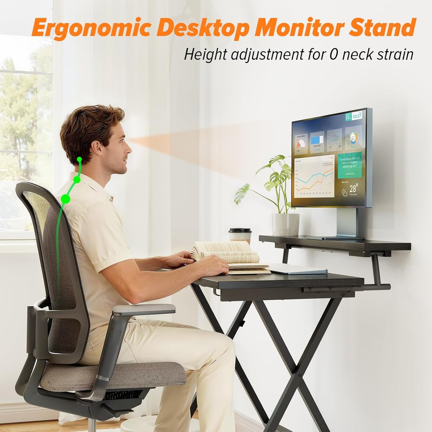Folding Computer Desk with Adjustable Height, 23.6" X 31.5" X 25.6" Foldable Table with Monitor Stand, Small Office Desk for Bedroom, Space Saving Desk for Home Office, Easy Assemble, Black