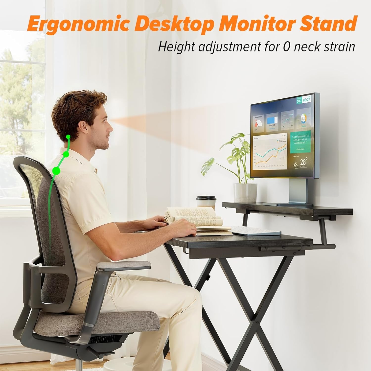 Folding Computer Desk with Adjustable Height, 23.6" X 31.5" X 25.6" Foldable Table with Monitor Stand, Small Office Desk for Bedroom, Space Saving Desk for Home Office, Easy Assemble, Black