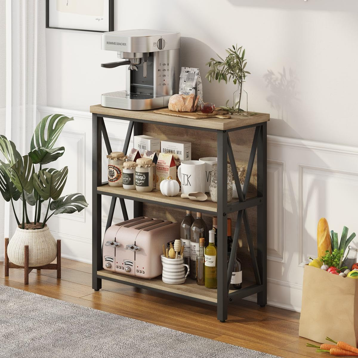 Small Bookcase, Wood and Metal Low Short Bookshelf, Industrial Book Case and Rustic Book Shelf for Small Space (Rustic Oak)