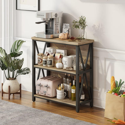 Small Bookcase, Wood and Metal Low Short Bookshelf, Industrial Book Case and Rustic Book Shelf for Small Space (Rustic Oak)