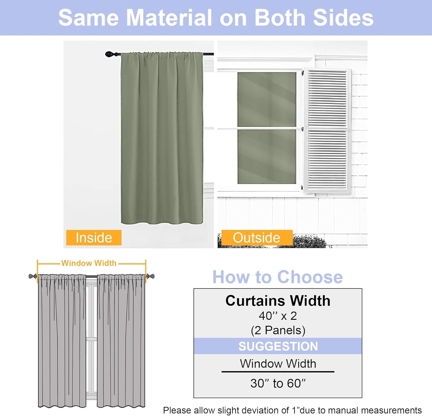 Ava Sage Green Blackout Curtains for Bedroom 63 Inch Length 2 Panels Set, Solid Thermal Insulated Energy Saving Rod Pocket Window Treatment Curtains Blackout Drapes, W40 X L63 Inch, Sage