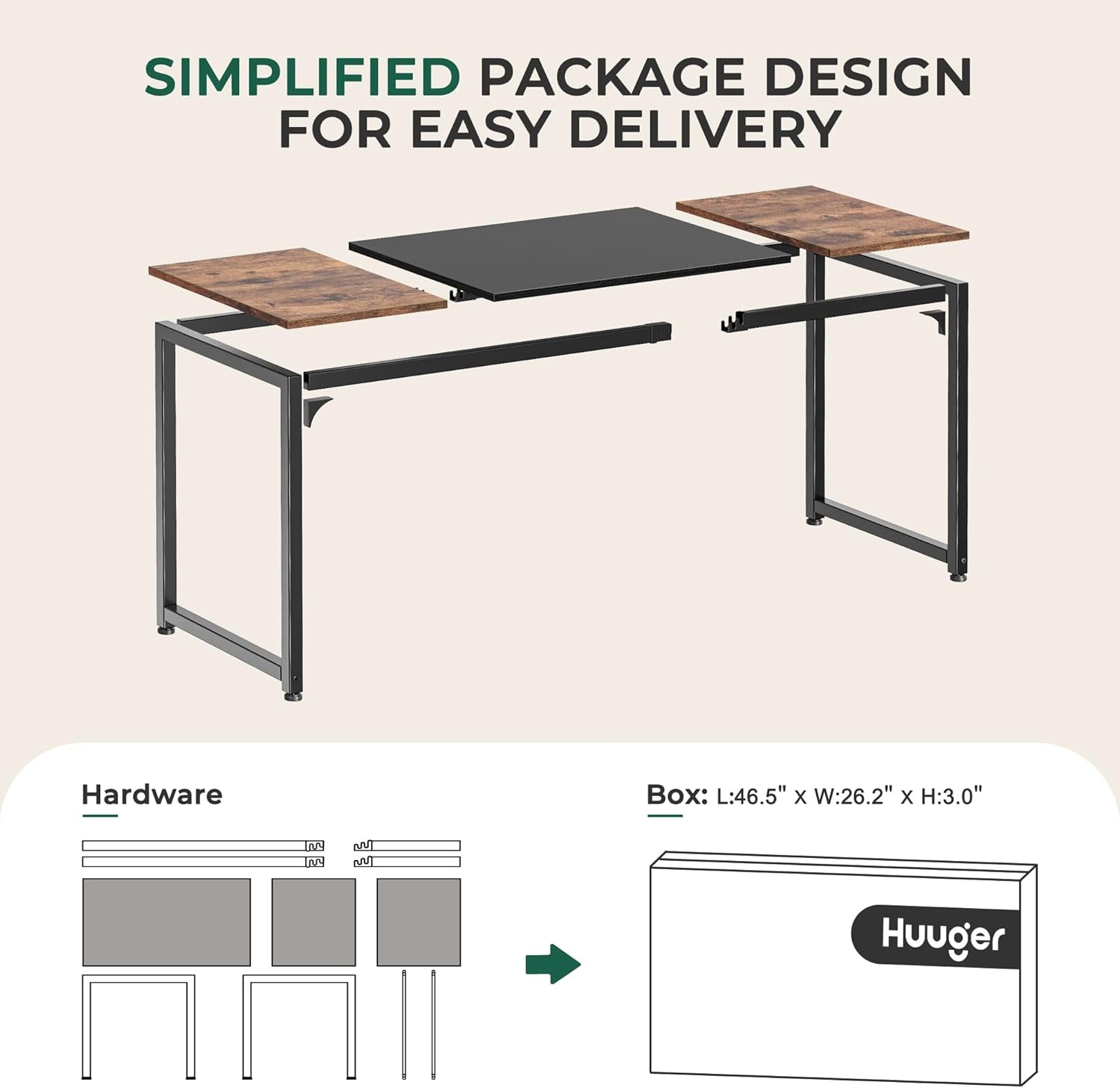 Computer Desk, 63 Inch Office Desk, Gaming Desk with Storage, Writing Desk Work Desk for Home Office, Study, Modern Simple Desk, Large Legroom, Metal Frame, Rustic Brown and Black