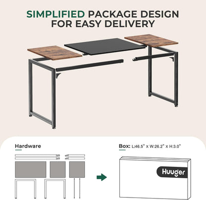 Computer Desk, 63 Inch Office Desk, Gaming Desk with Storage, Writing Desk Work Desk for Home Office, Study, Modern Simple Desk, Large Legroom, Metal Frame, Rustic Brown and Black