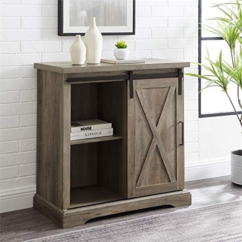Abbey Modern Farmhouse Sliding X Barn Door Accent Console, 32 Inch, Grey Wash