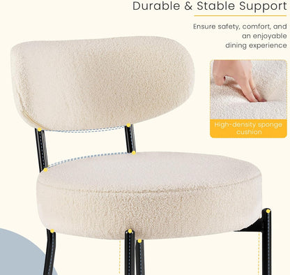 Dining Chairs Set of 4, Mid Century Modern Chair round Upholstered Curved Backrest, Kitchen Vanity Living Room Chairs with Black Metal Legs，Light Beige