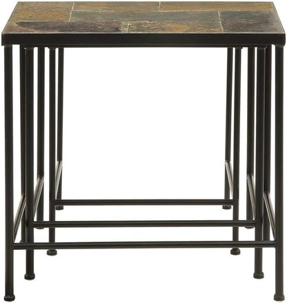Nesting Tables Set of 3, End Tables with Slate Table Top, Solid Real Stone, Side Table, Accent Table