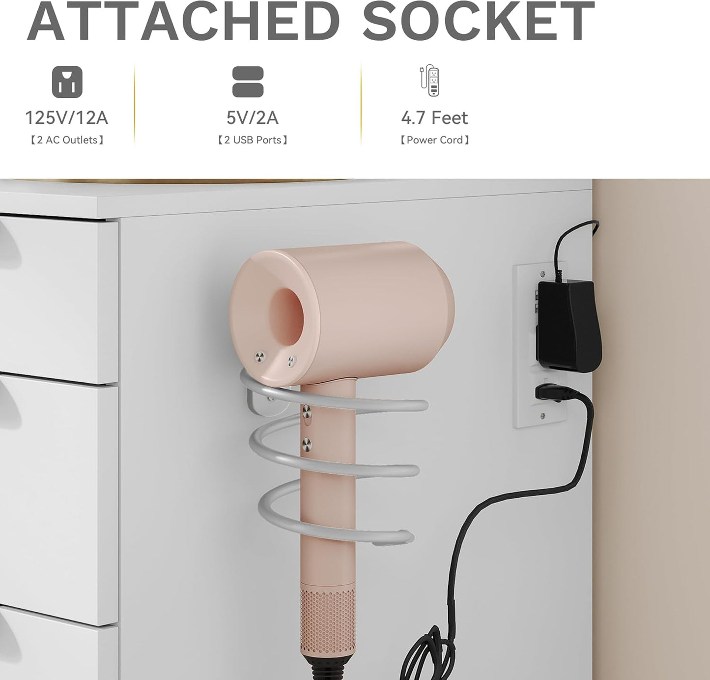 Vanity Desk Set with Mirror & Power Outlets, Vanity Table with Stool, 12 LED Bulbs, 3 Dimmable Light Colors, 10 Drawers, Hair Dryer Rack & Magnifying Mirror