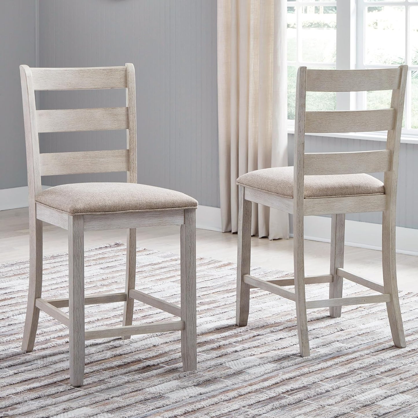 Skempton 24" Counter Height Upholstered Barstool, Set of 2, Antique White