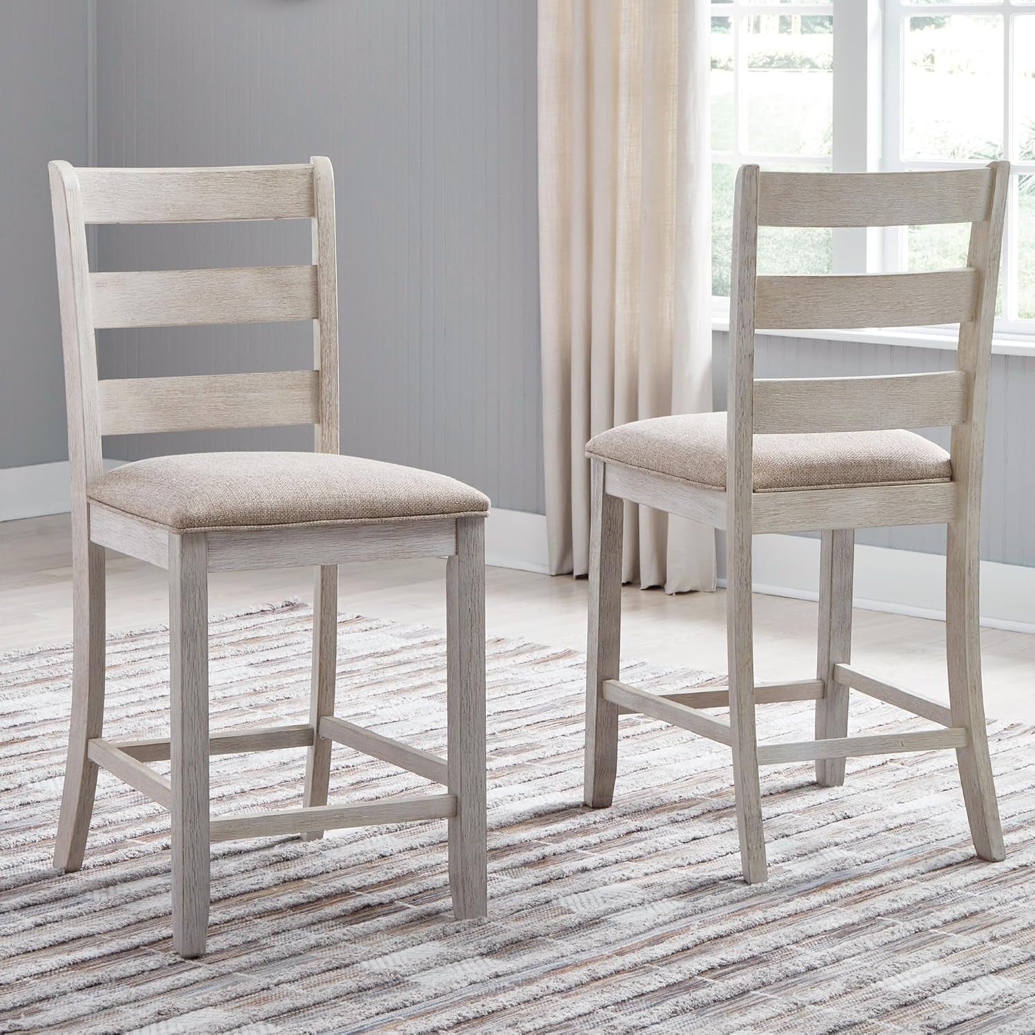 Skempton 24" Counter Height Upholstered Barstool, Set of 2, Antique White