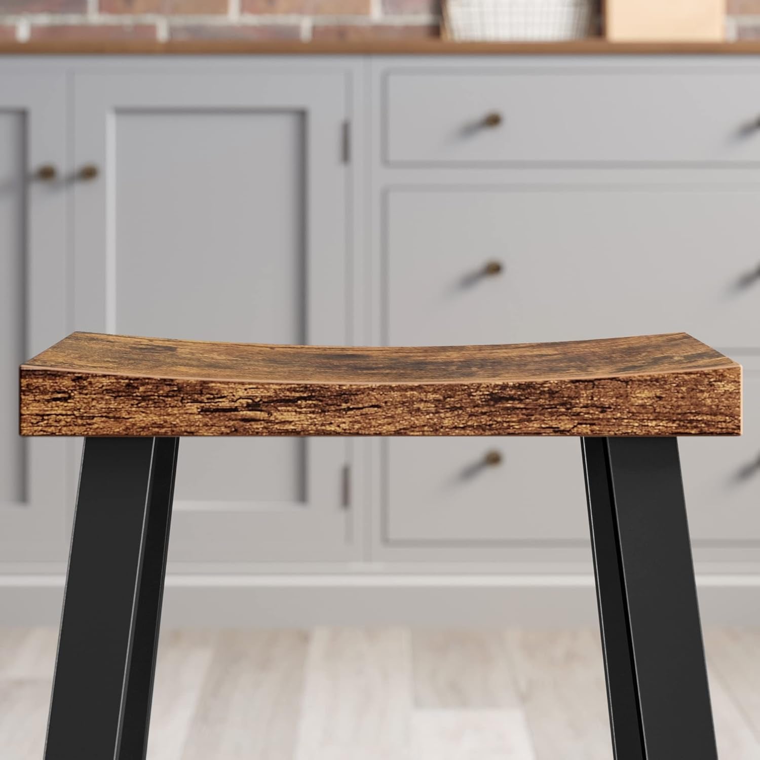 Bar Stools, Set of 2 Bar Chairs, Kitchen Breakfast Bar Stools with Footrest, 23.6 Inches High, Industrial in Living Room, Party Room, Rustic Brown and Black ULBC074B01