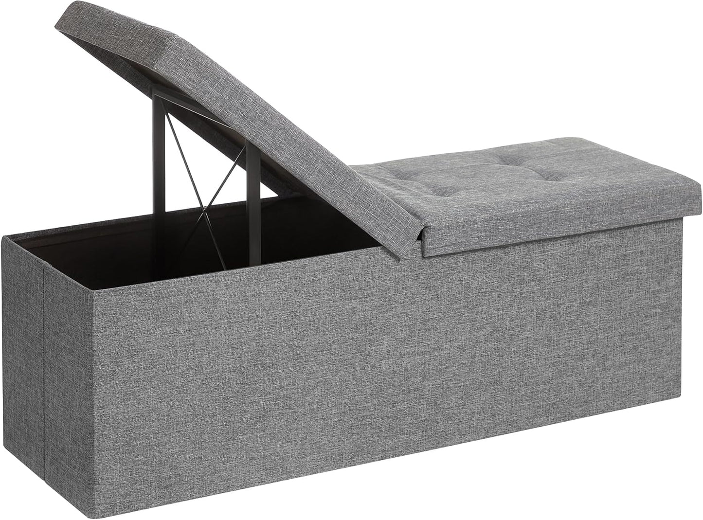 Mazie Collection - 43 Inches Storage Ottoman, Foldable Storage Bench with Flipping Lid, 660 Lb Load Capacity, for Entryway, Living Room, Bedroom, Midnight Blue ULSF076Q02