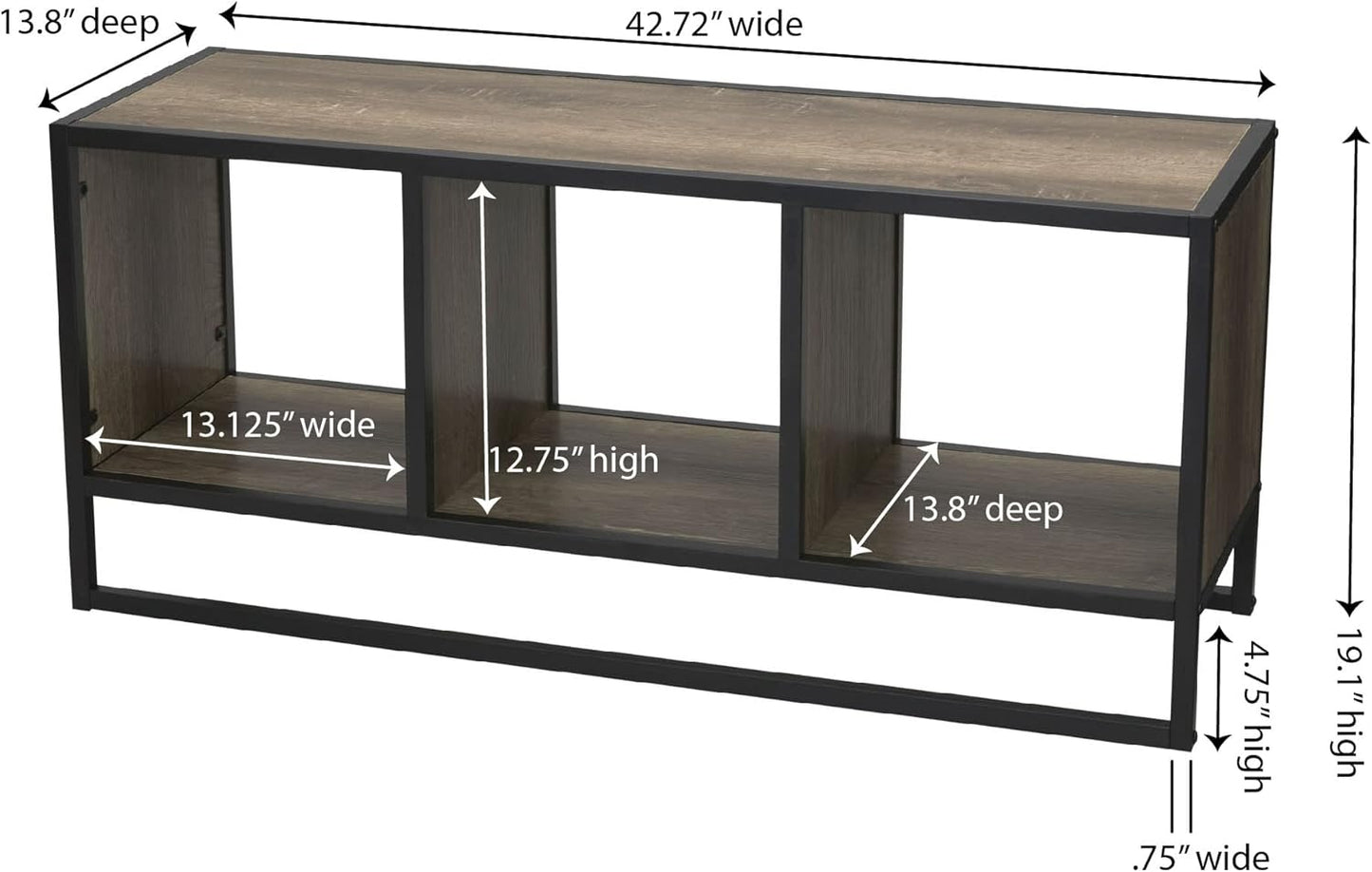 Jamestown TV Stand Coffee Table with Square Cube Storage Compartments Ashwood Rustic Wood Grain and Black Metal
