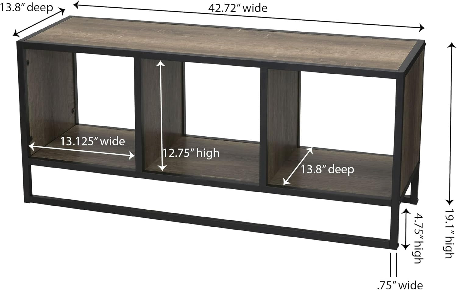 Jamestown TV Stand Coffee Table with Square Cube Storage Compartments Ashwood Rustic Wood Grain and Black Metal
