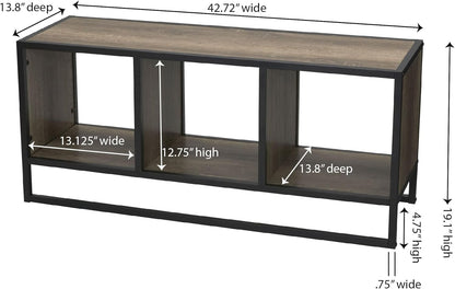 Jamestown TV Stand Coffee Table with Square Cube Storage Compartments Ashwood Rustic Wood Grain and Black Metal