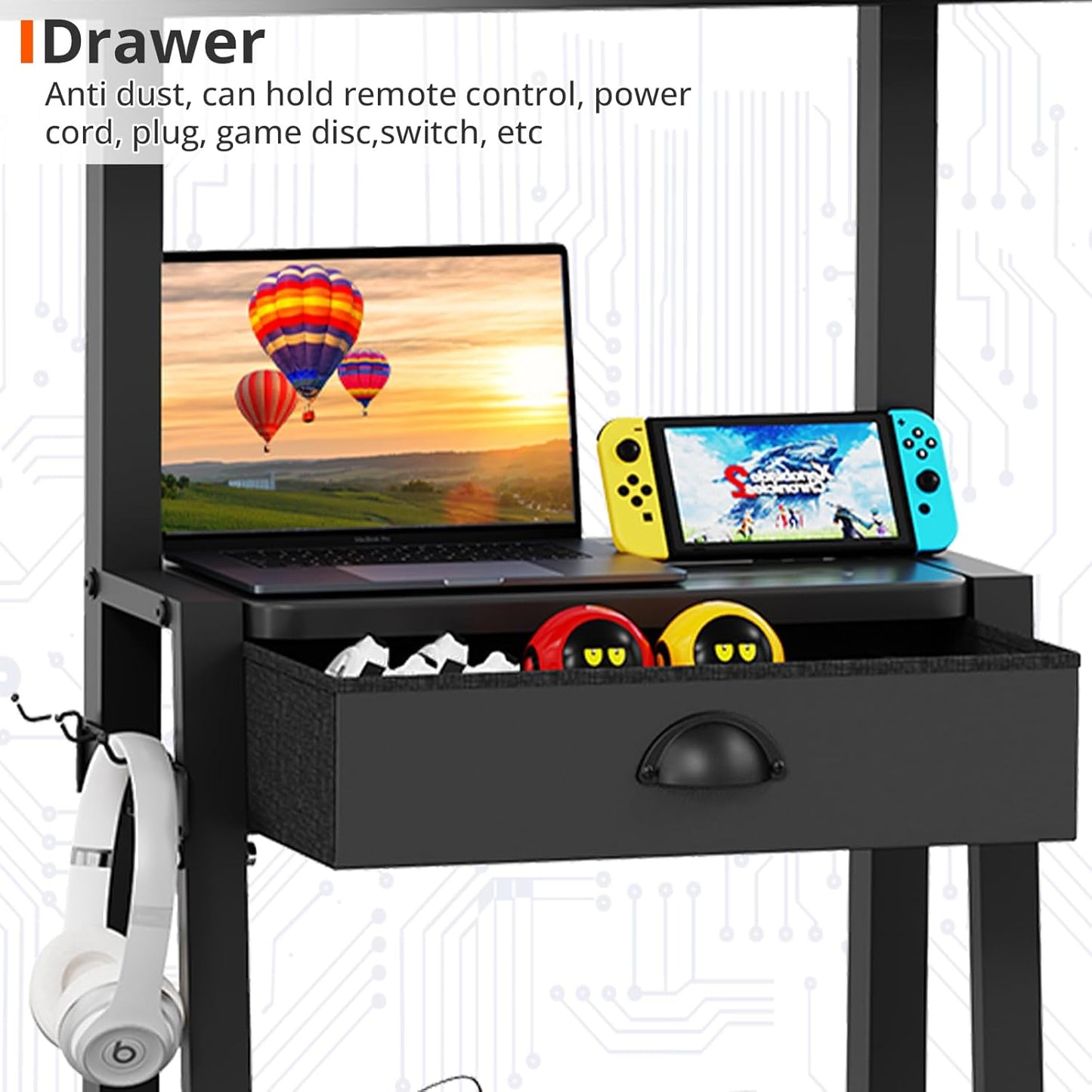 Mobile TV Cart with Drawer,For 23-75 Inch Flat/Curved Screen up to 120Lbs,Adjustable Height Rolling Tvs Floor Stand with 2 Tiers Shelves,Locking Wheel,For Indoor Outdoor,Max VESA 600X400Mm,Black