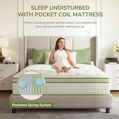 King Mattress 14 Inch Hybrid Memory Foam Mattress in a Box with Individual Pocket Innerspring for Motion Isolation & Pressure Relief, Edge Support, Medium Firm