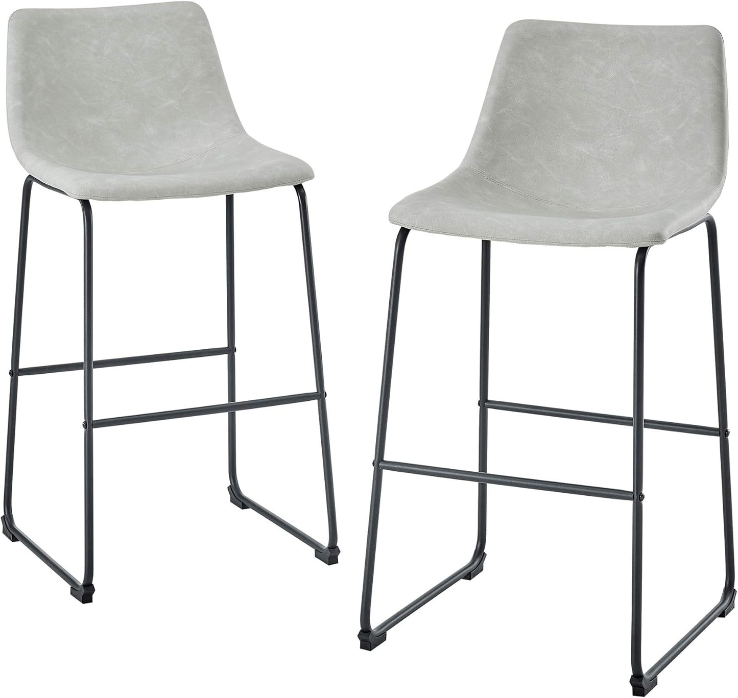 Douglas Urban Industrial Faux Leather Armless Bar Chairs, Set of 2, Grey