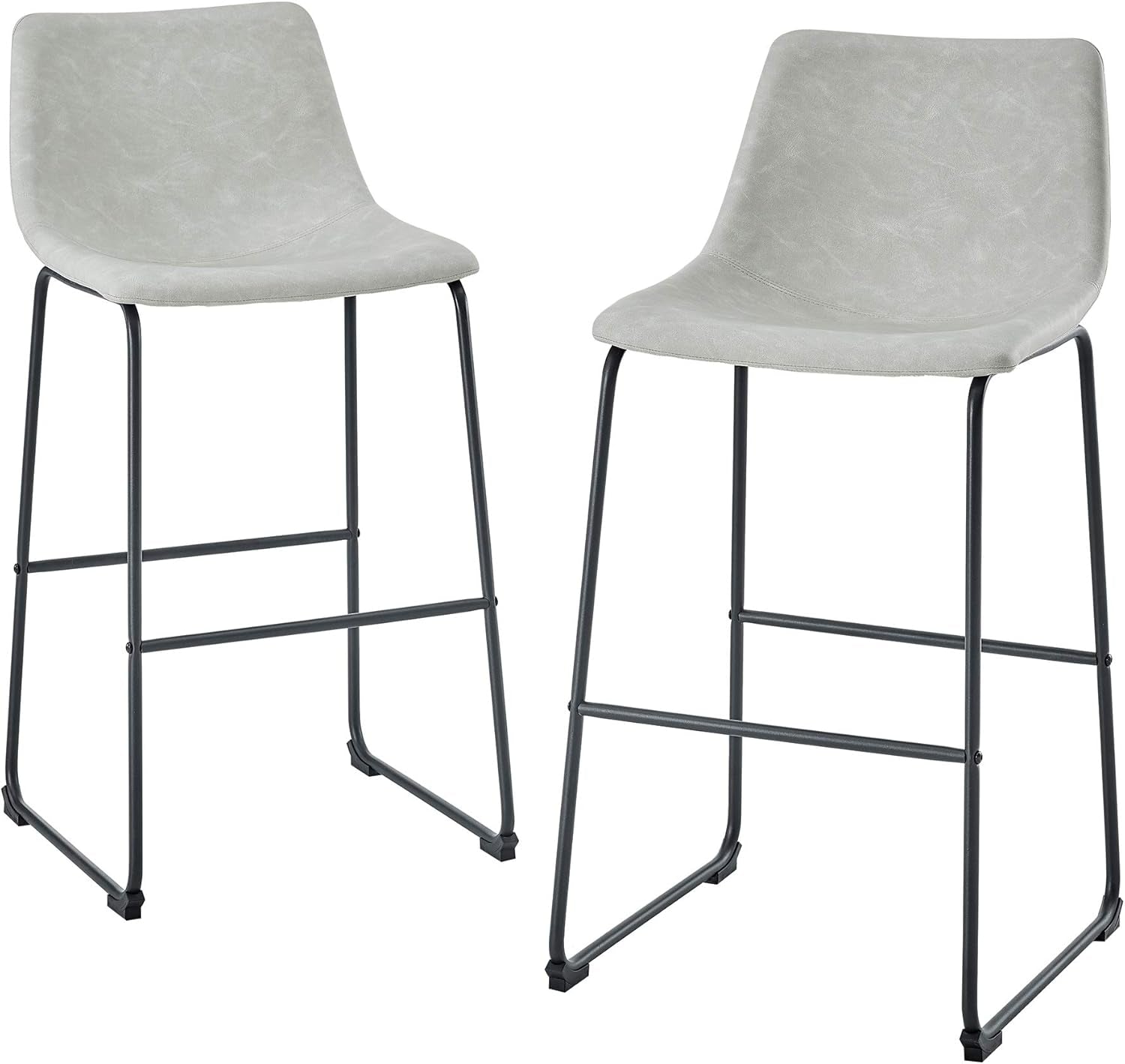 Douglas Urban Industrial Faux Leather Armless Bar Chairs, Set of 2, Grey