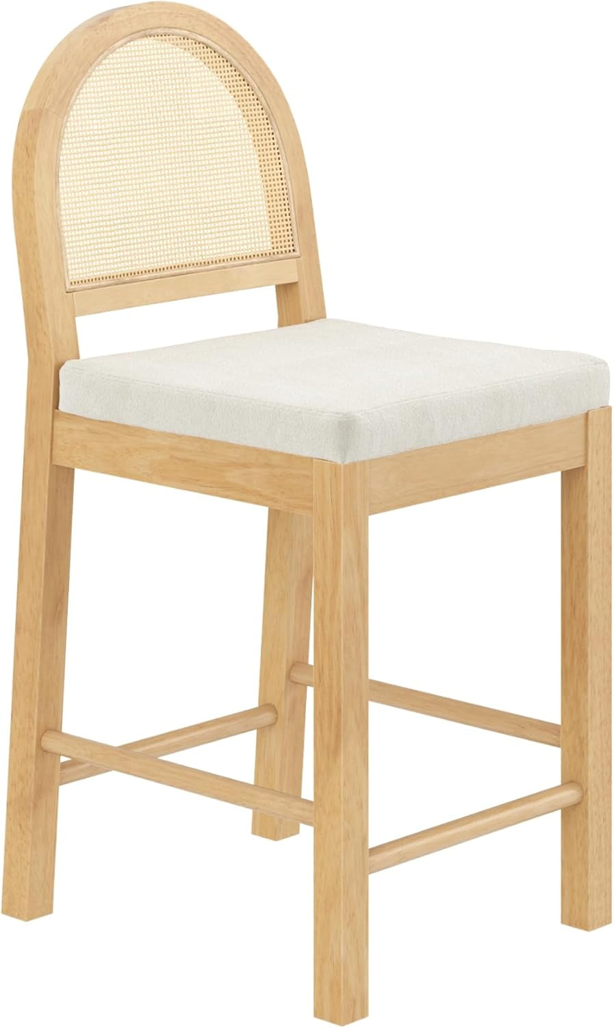 Bailey Upholstered Rattan Bar Stool in Oak Finish Frame, Counter Height Stool with Natural Rattan Woven Back for Kitchen Island, Brown