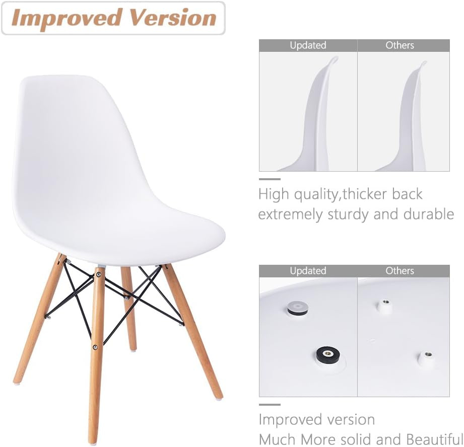 Modern Style Dining Chair Mid Century Modern DSW Chair, Shell Lounge Plastic Chair for Kitchen, Dining, Bedroom, Living Room Side Chairs Set of 4(White)