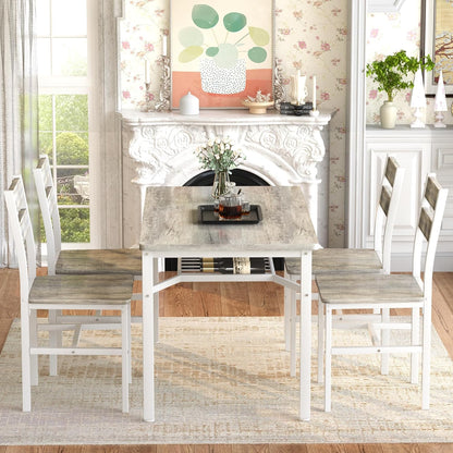 Dining Table Set for 4, Wood Kitchen Table Chairs Set with Storage, Farmhouse 5 Piece Dining Room Table Set, Space-Saving Dinette Set for Breakfast Nook, Apartment