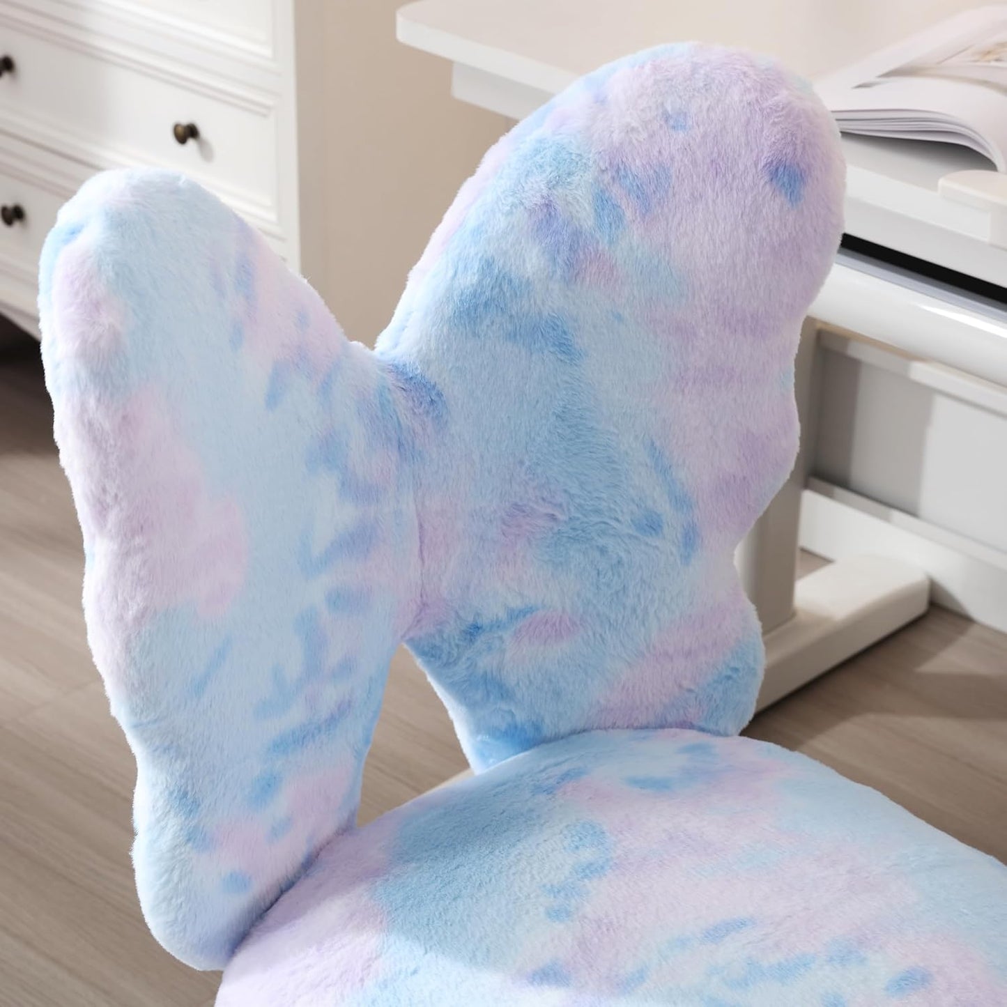 Butterfly Kids Desk & Chair - Adjustable, Swivel, Furry, Blue - Home, Bedroom, School, Dorm