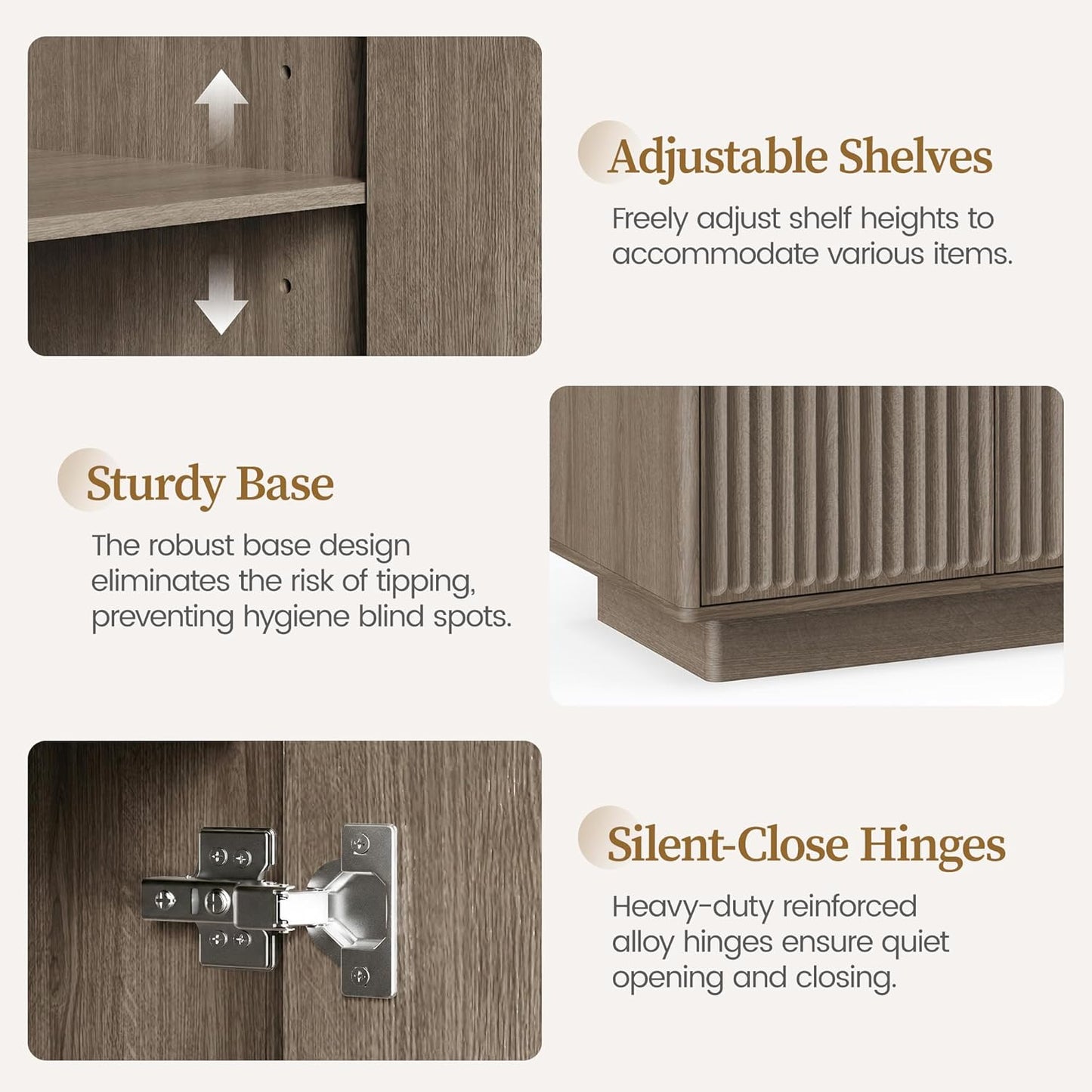 55" Modern Fluted Sideboard Buffet Cabinet, Space-Saving Storage Credenza for Home Coffee Bar, 4-Door Accent Furniture with Adjustable Shelves for Clutter-Free Living (Brown Gray)