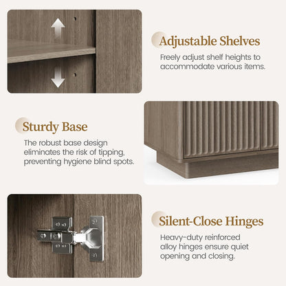 55" Modern Fluted Sideboard Buffet Cabinet, Space-Saving Storage Credenza for Home Coffee Bar, 4-Door Accent Furniture with Adjustable Shelves for Clutter-Free Living (Brown Gray)